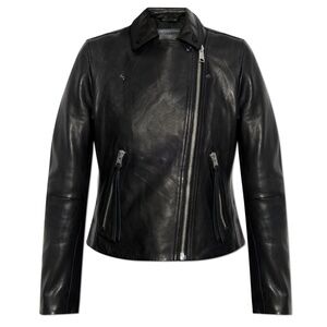 ALLSAINTS BLACK LEATHER MOTO JACKET US 2 ARTIST DISTRESSED PAINT DETAIL